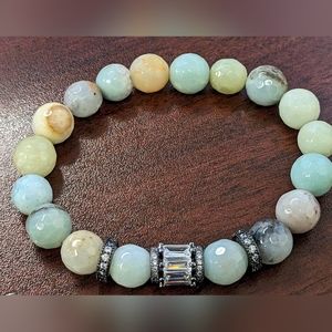 Unisex Amazonite Agate Gunmetal Crystal Pave Green Bracelet